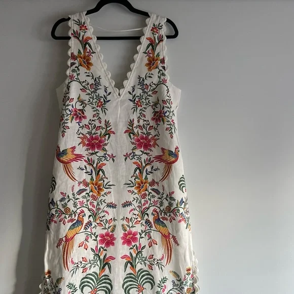 FARM Rio Off-White Delicate Forest Premium Linen Maxi Dress Size Small NWT - Picture 11 of 16
